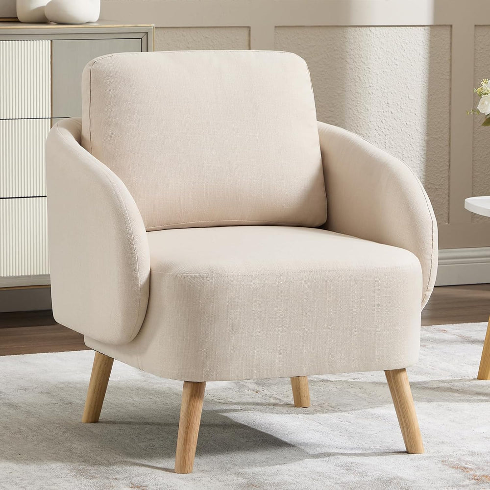 ANJ Premium Linen Accent Chair with Curved Arms, Mid-Century Modern Upholster...