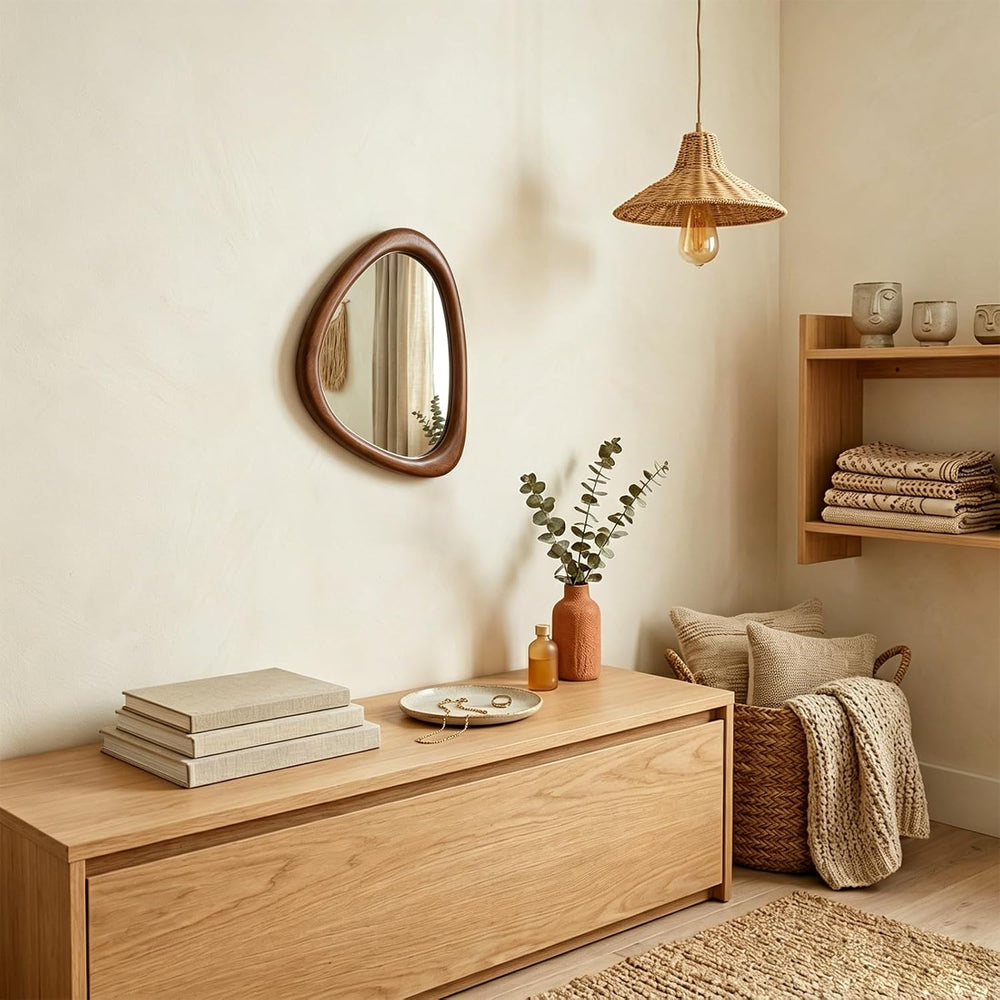 Irregular Wall Mirror, 15*10in Asymmetrical Wood Mirrors, Small Wall Mirror