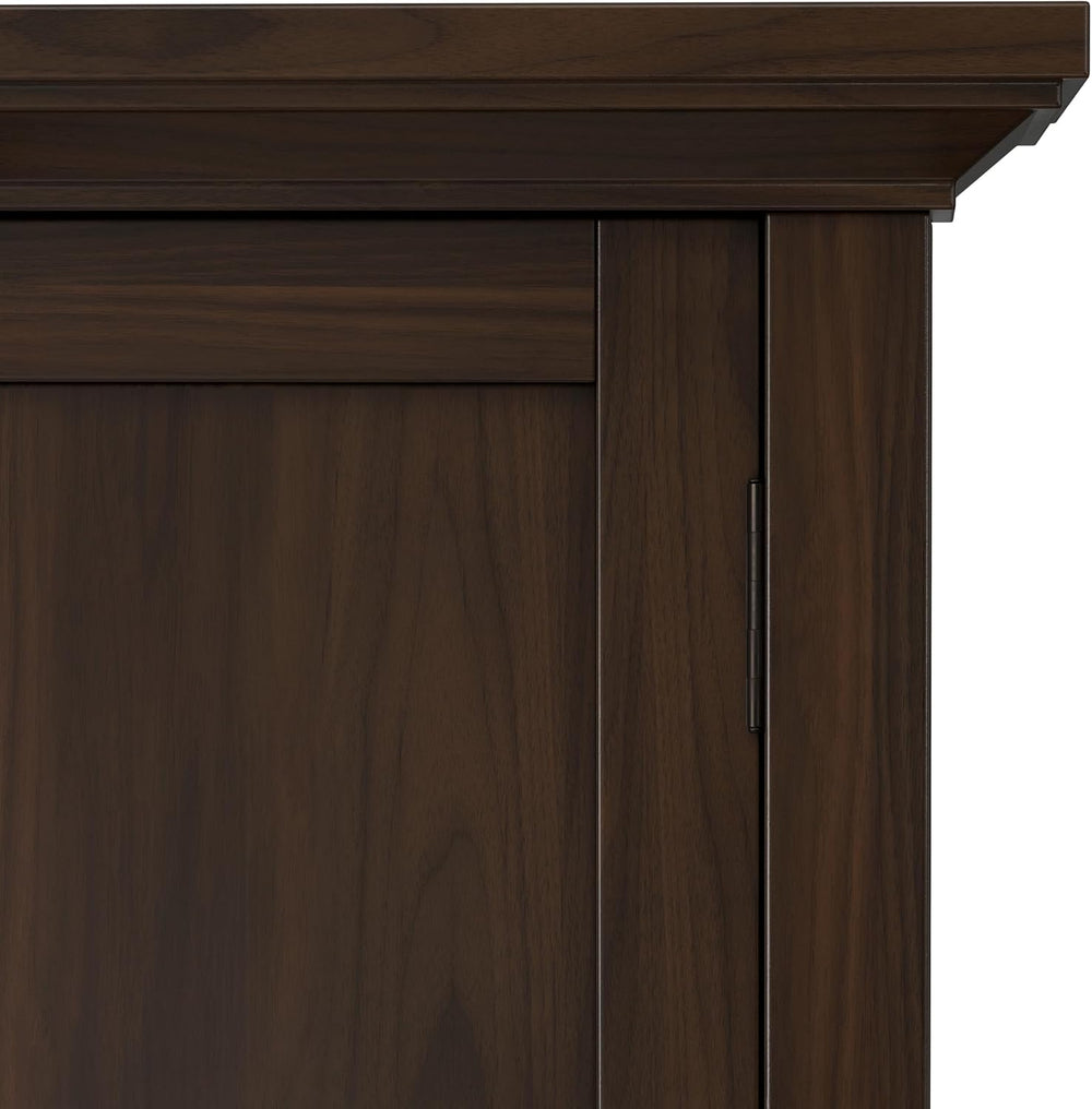 SIMPLIHOME Redmond 32" Wide Solid Wood Cabinet in Brunette Brown