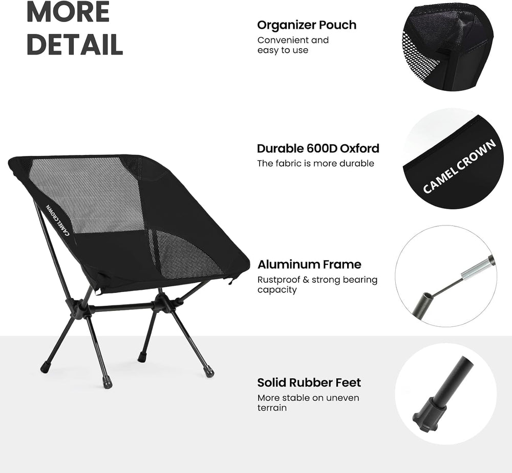 CAMEL CROWN Portable Camping Chair Lightweight Compact Folding Chair Mesh for...