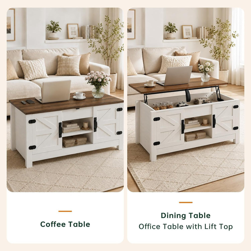 48" Lift Top Farmhouse Coffee Table with Hidden Storage, White