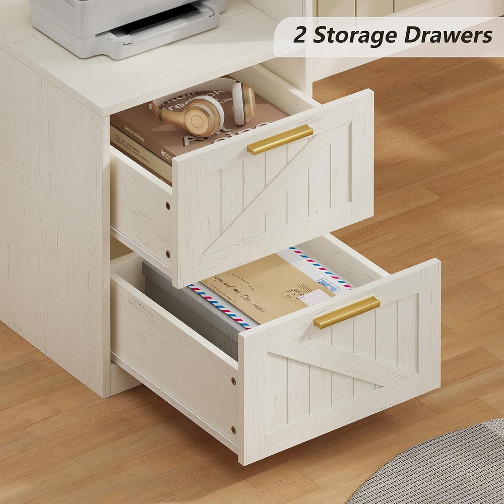 63" Farmhouse L Shaped Desk with Drawers & Printer Shelf for Home Of...