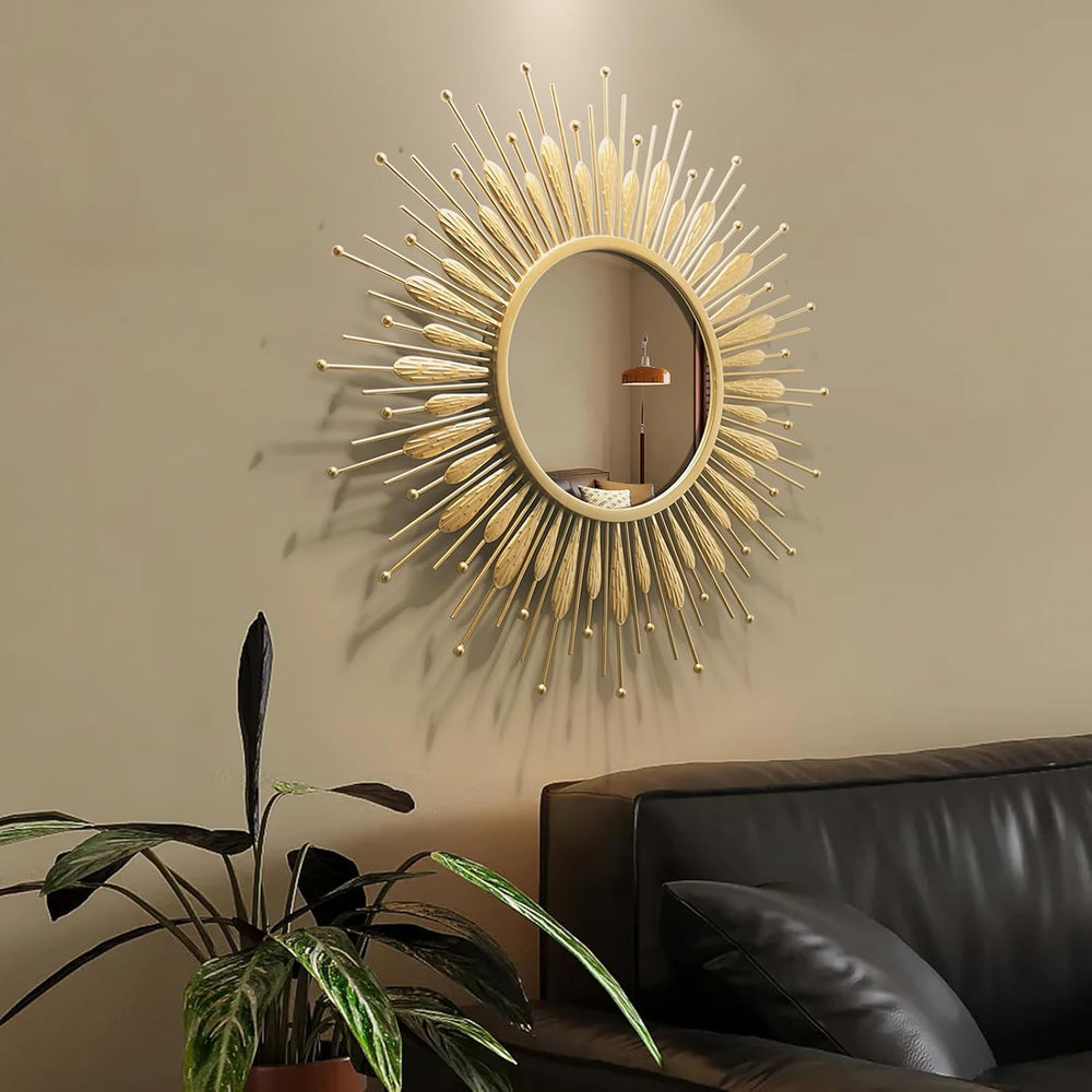 24" Sun Mirror Living Room Sunburst Gold Wall Mirror Flower Design
