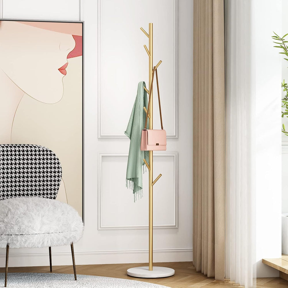 Gold Coat Racks with 8 Hooks, Branches Coat Tree Entryway, Freestanding