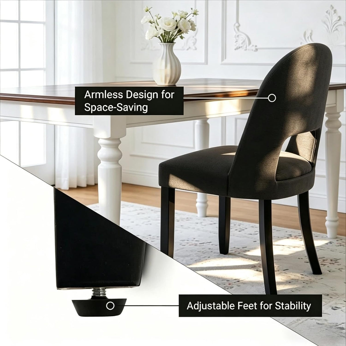 dining chairs set of 4, upholstered kitchen & showing dimensions