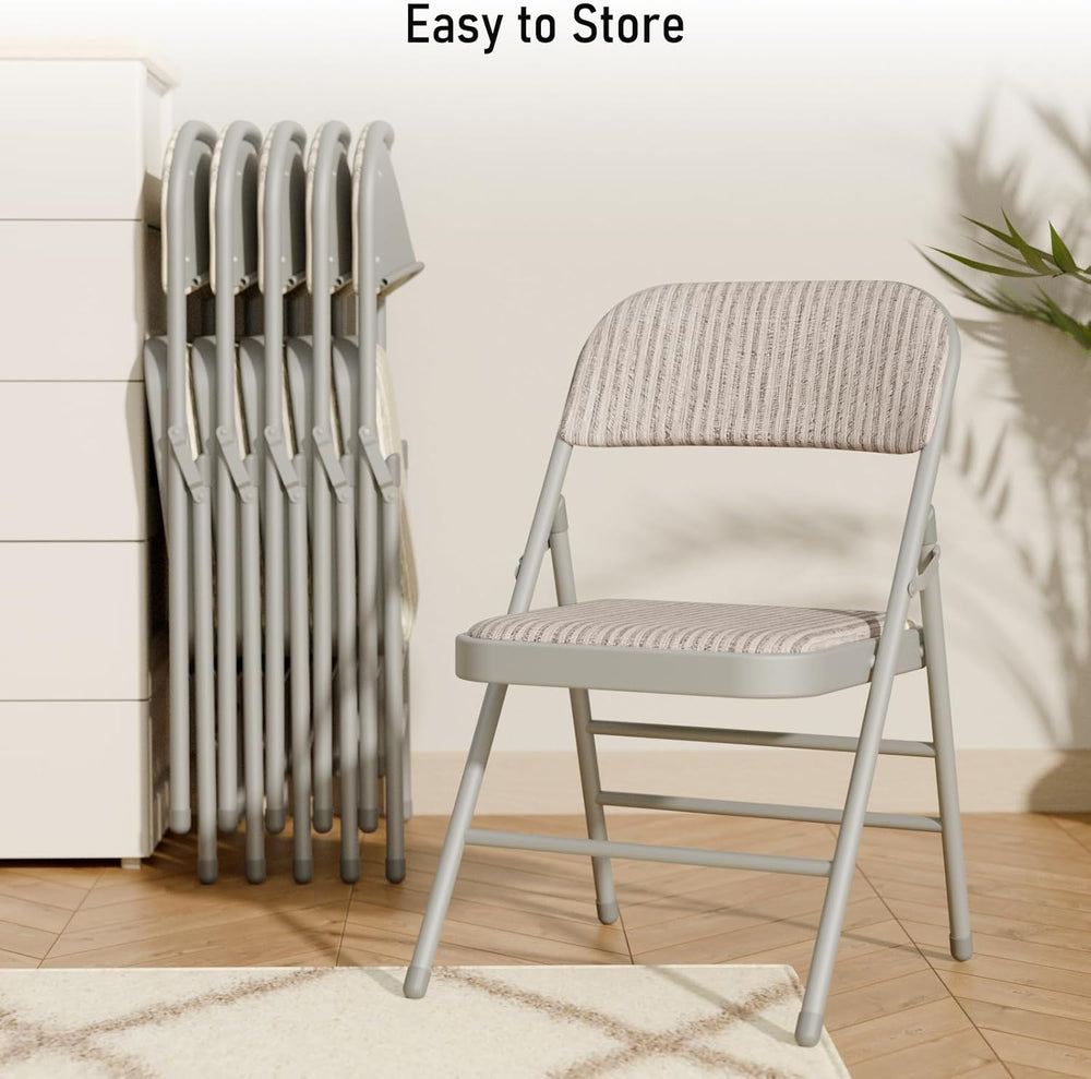 6 Pack Fabric Folding Chairs with Padded Cushion,Steel Frame,Grey,350lbs