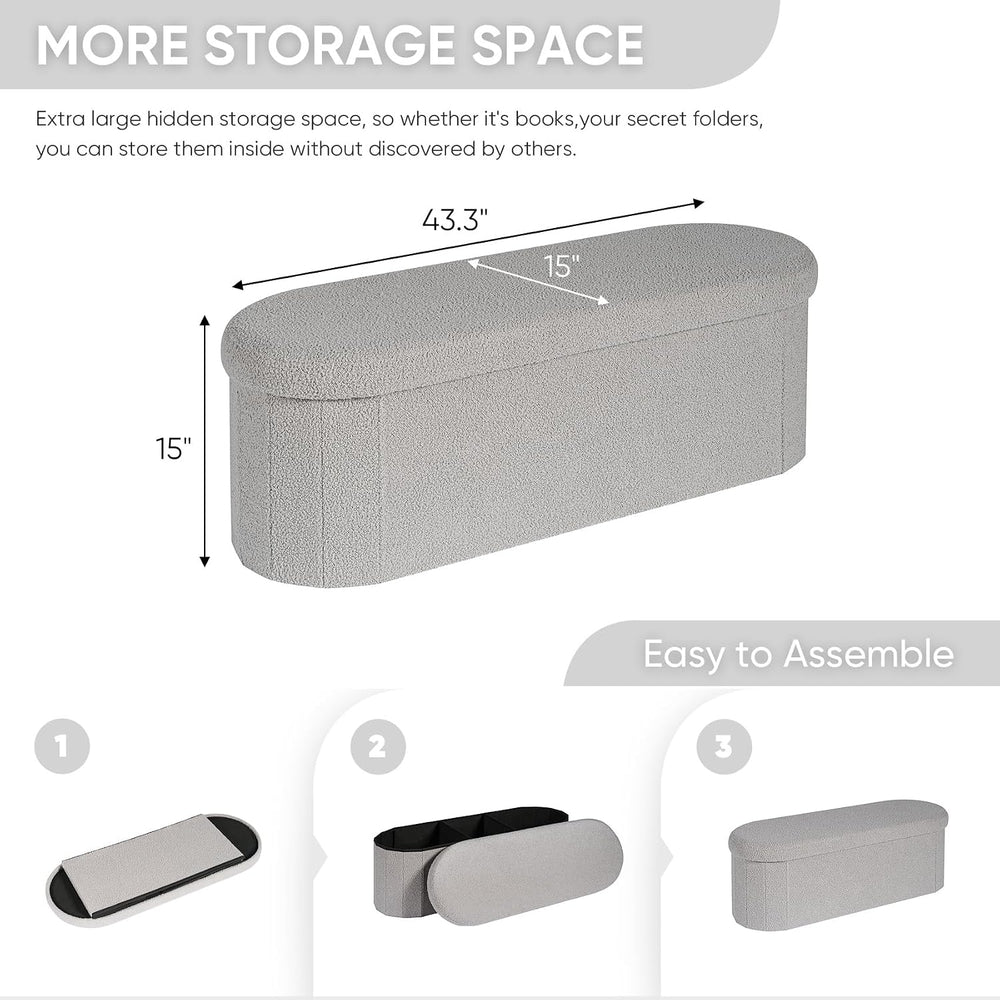 B FSOBEIIALEO 43.3" Sherpa Ottoman with Storage for Living Room, Grey