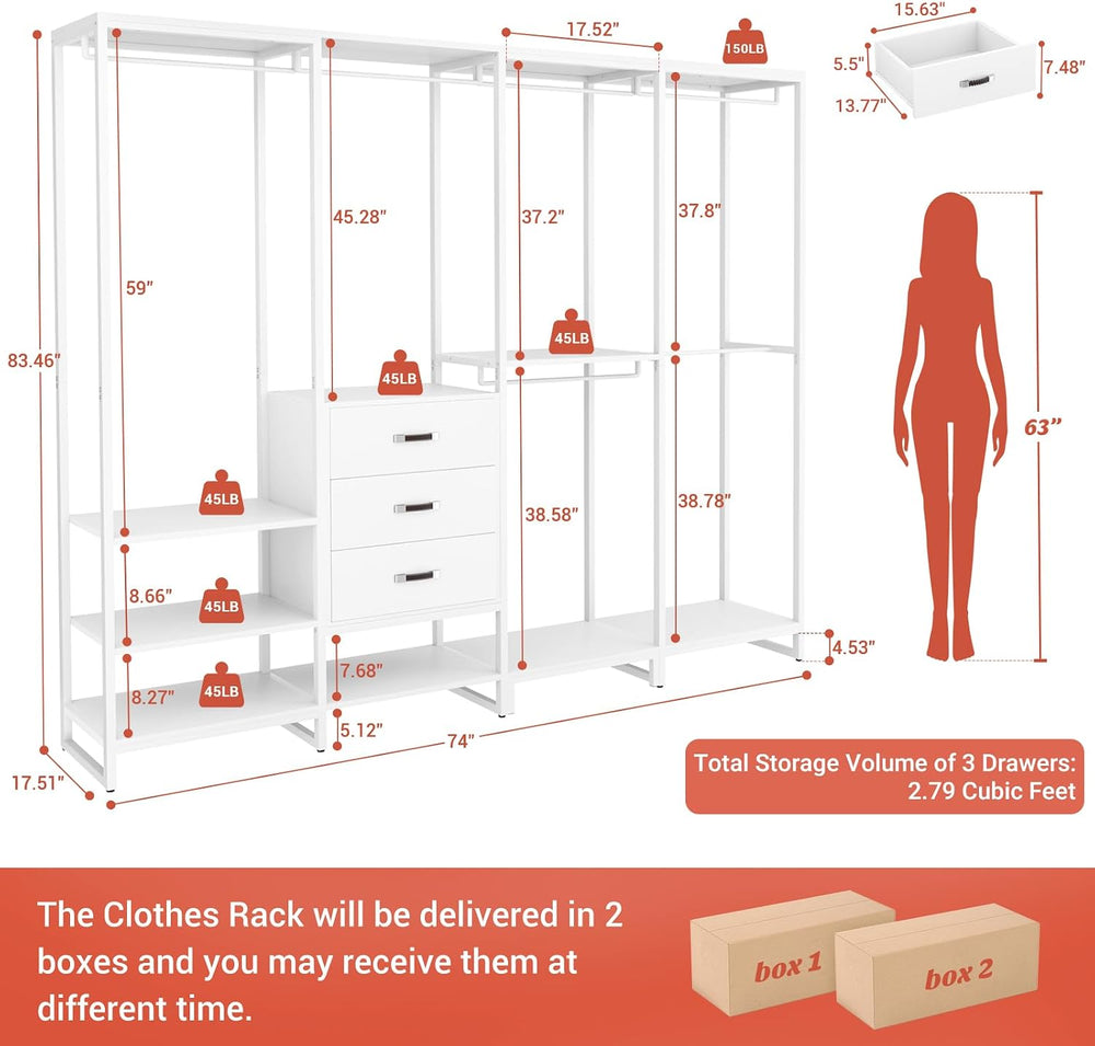Aheaplus Wood Clothes Rack Wardrobe Closets for Hanging Clothes Heavy Duty Ga...