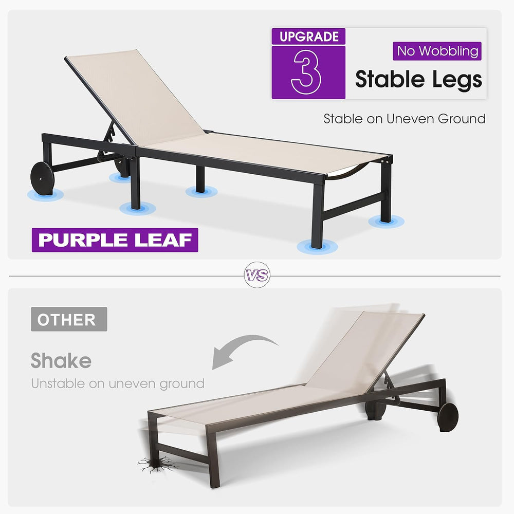 PURPLE LEAF Outdoor Chaise Lounge Chairs Set with Wheels and Table, Beige