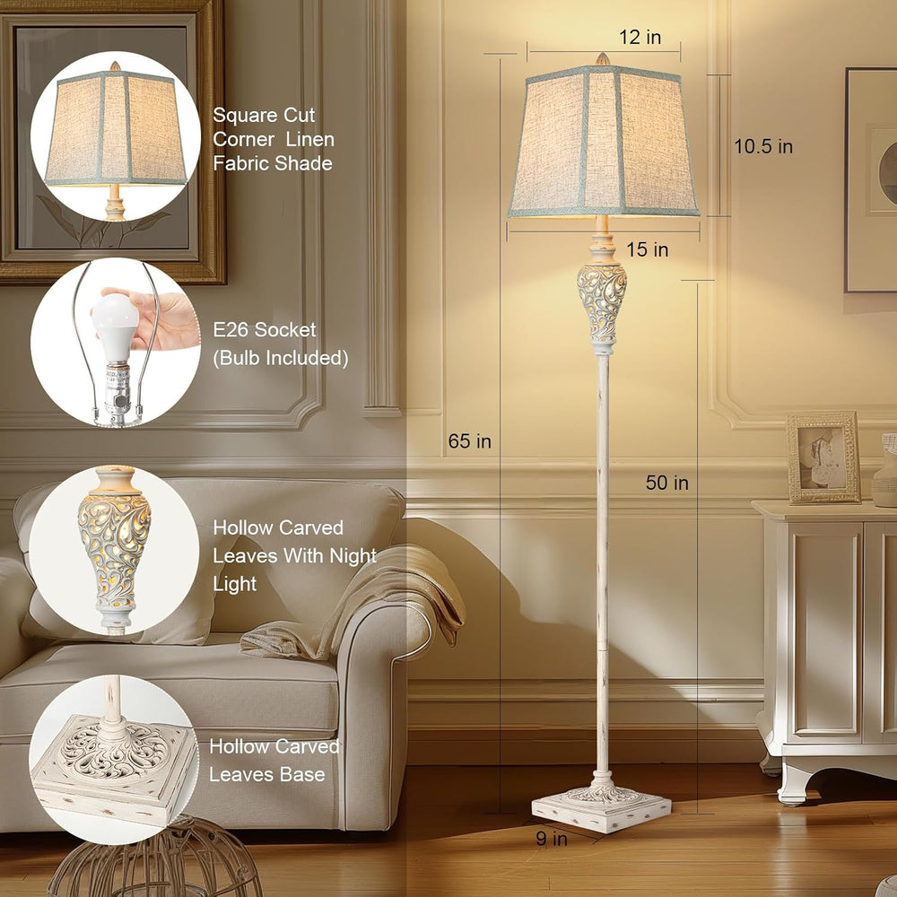 Rustic Floor Lamp with Nightlight for Living Room, Vintage Standing Lamp