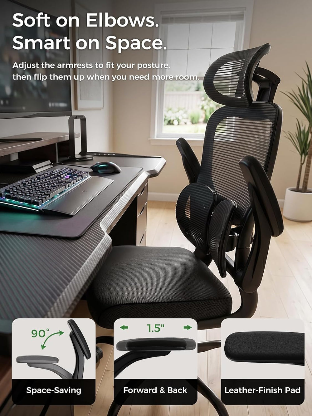 Ergonomic Office Desk Chair, Adjustable Dual Lumbar Support & Thick Seat