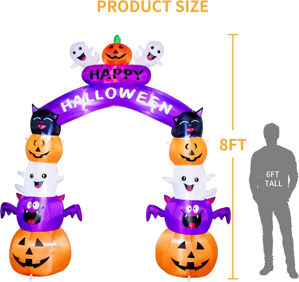 8FT Halloween Stacked Pumpkin Arch Inflatable Decoration
