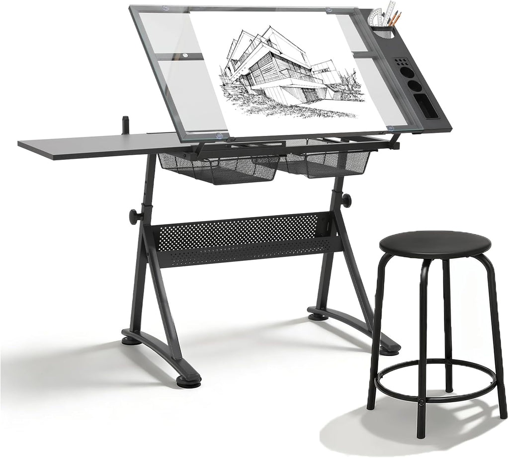 Magshion Drafting Table Adjustable Drawing Table w/Stool
