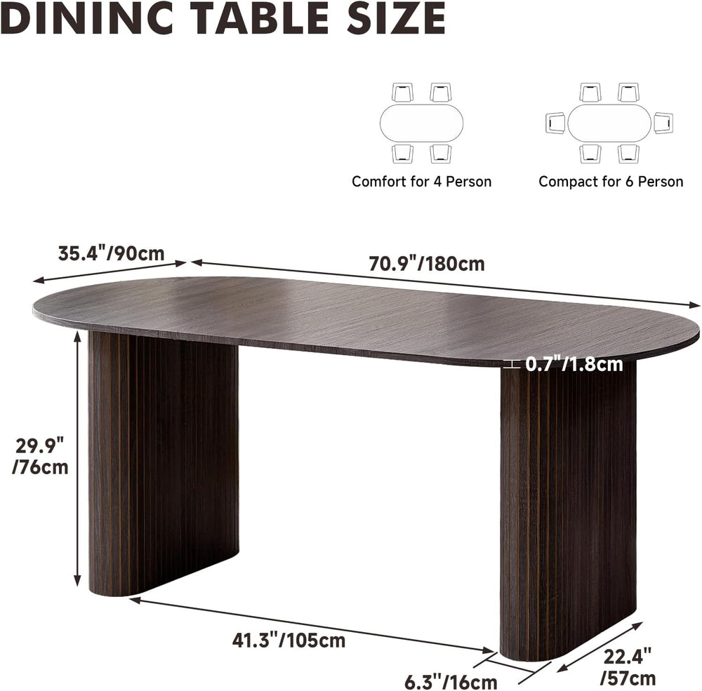 70.8" Oval Dining Table for 4 6 Person, Black