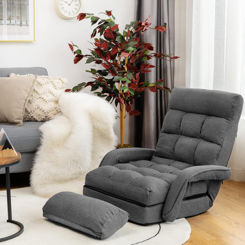 GIANTEX Folding Floor Chair with 6-Position Adjustable Backrest (Grey)