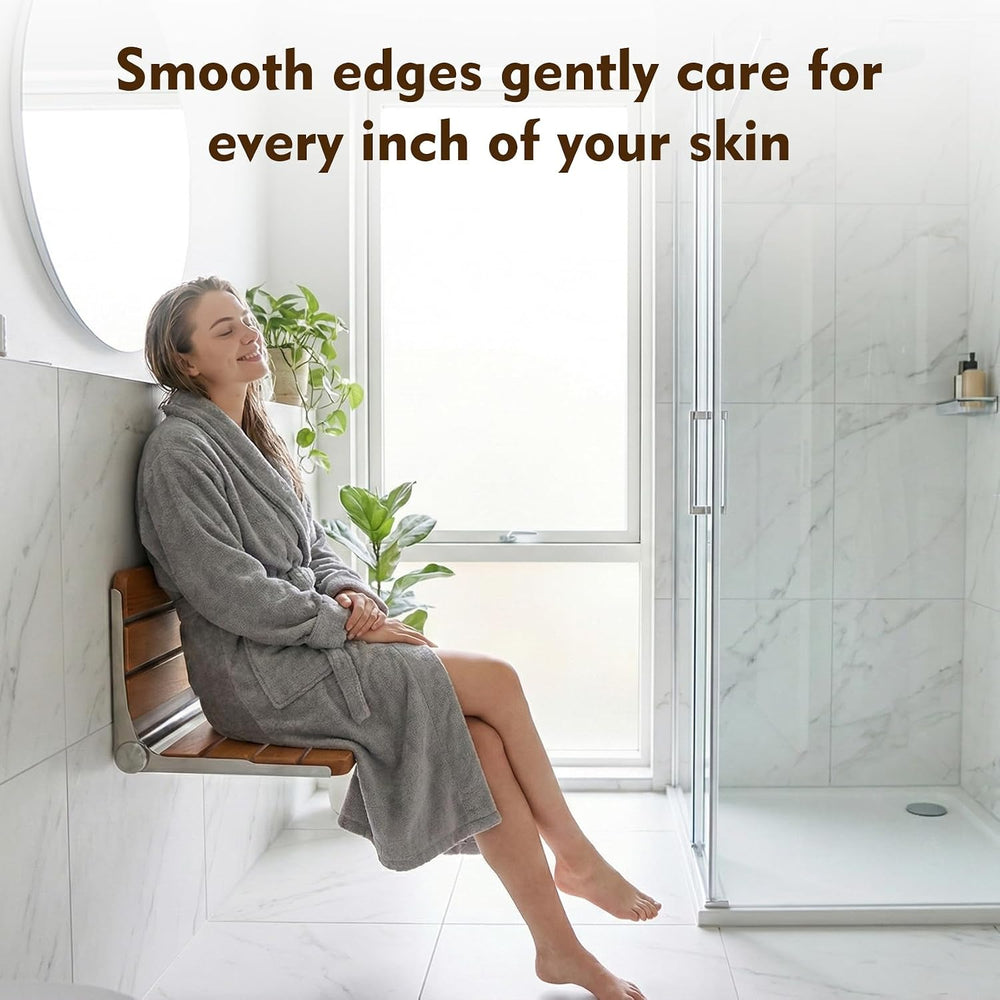 Foldable Shower Seat Wall Mounted 18 in Wide, Teak Bench for Small Shower