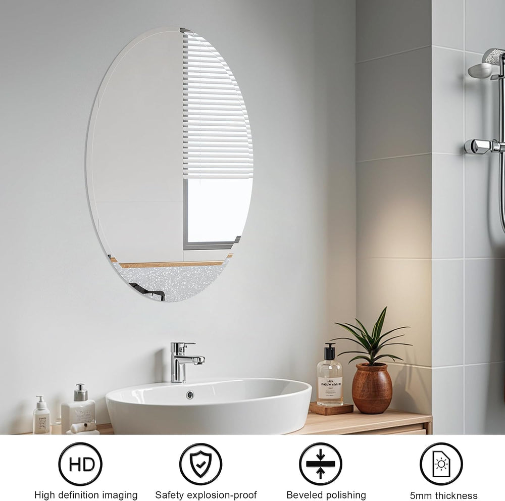 Oval Bathroom Mirror, 18X26 inch Oval Frameless Mirror,