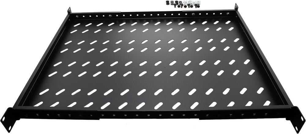 Navepoint 1U 19-Inch Fixed 4-Post Rack Mount Server Shelf with Adjustable Dep...