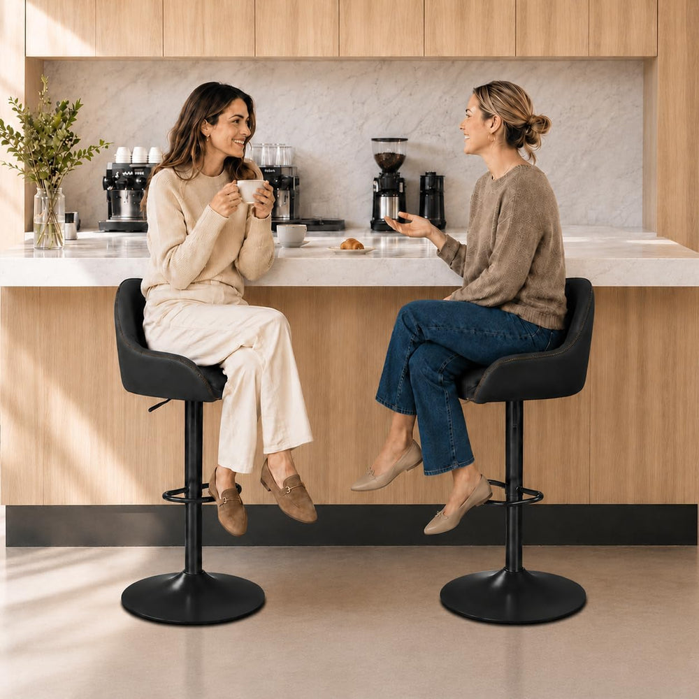Yaheetech Bar Stools Set of 2, Adjustable Swivel PU Leather, Black