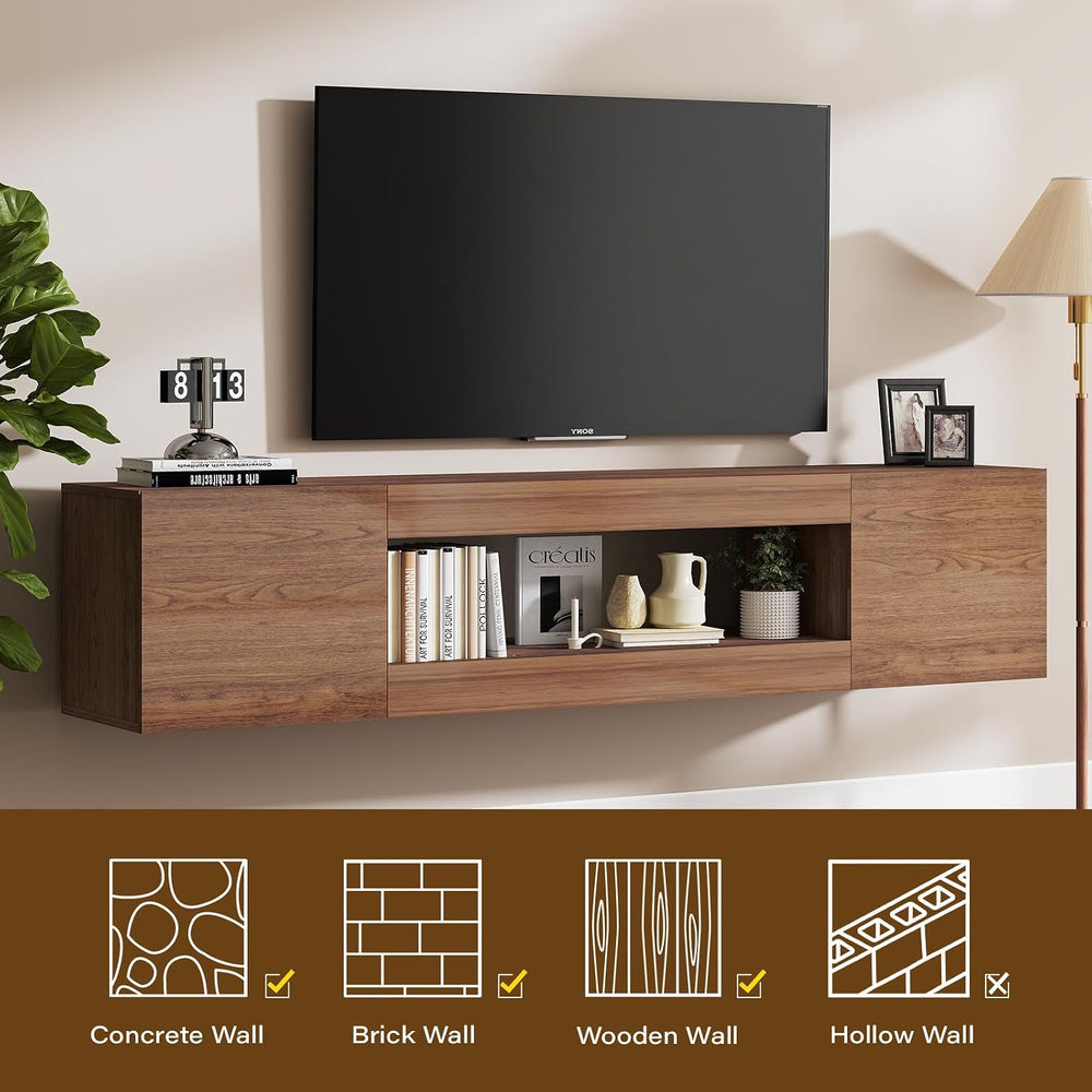 EAG 70" Floating TV Stand for TVs Up to 80", High Gloss, Brown