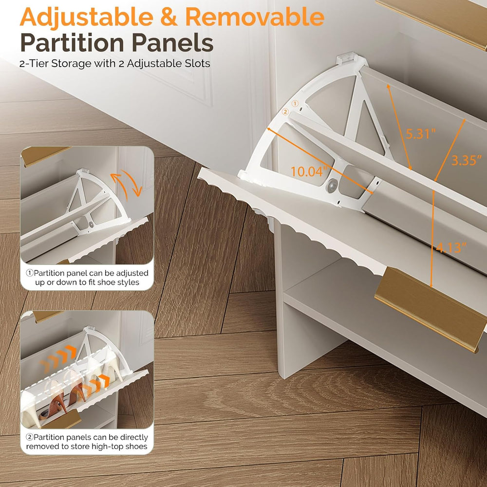 VINGLI White Slim Shoe Cabinet with Curved Edges, Modern Hidden Shoe Storage ...