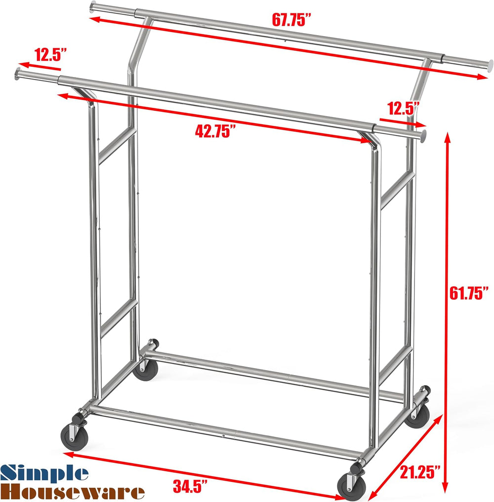 Simple Houseware Heavy Duty Double Rail Clothing Garment Rack, Chrome