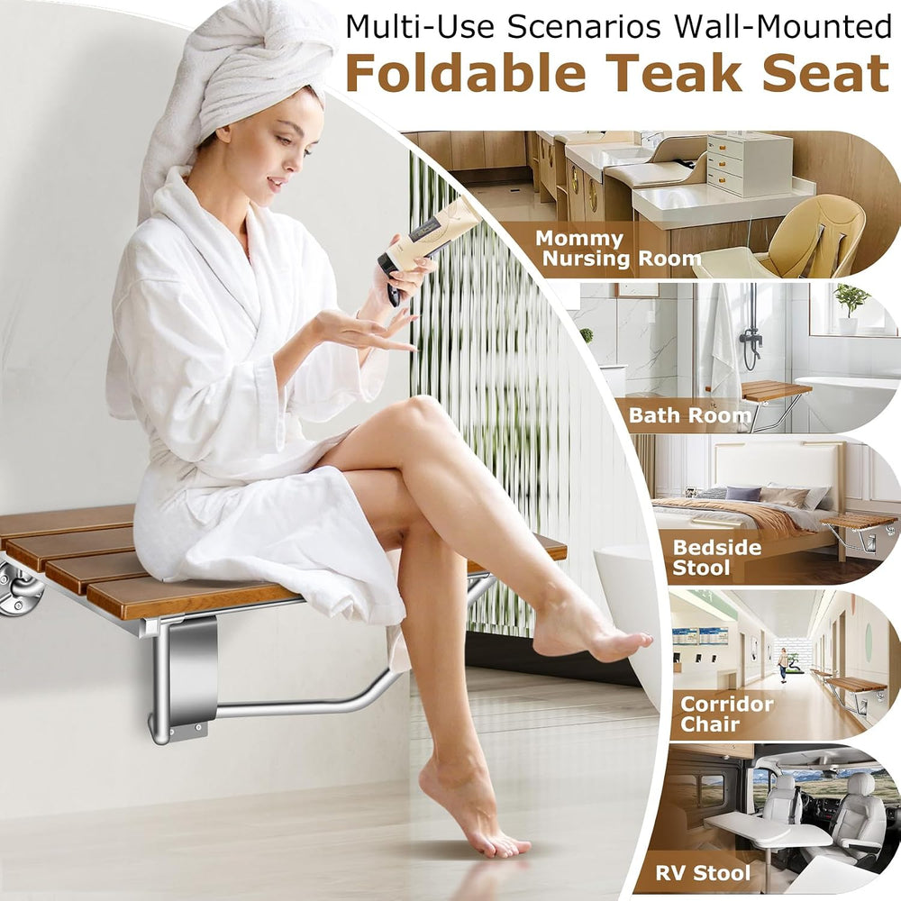 28" Wall Mounted Folding Shower Seat Stainless Steel Frame for Space Saving