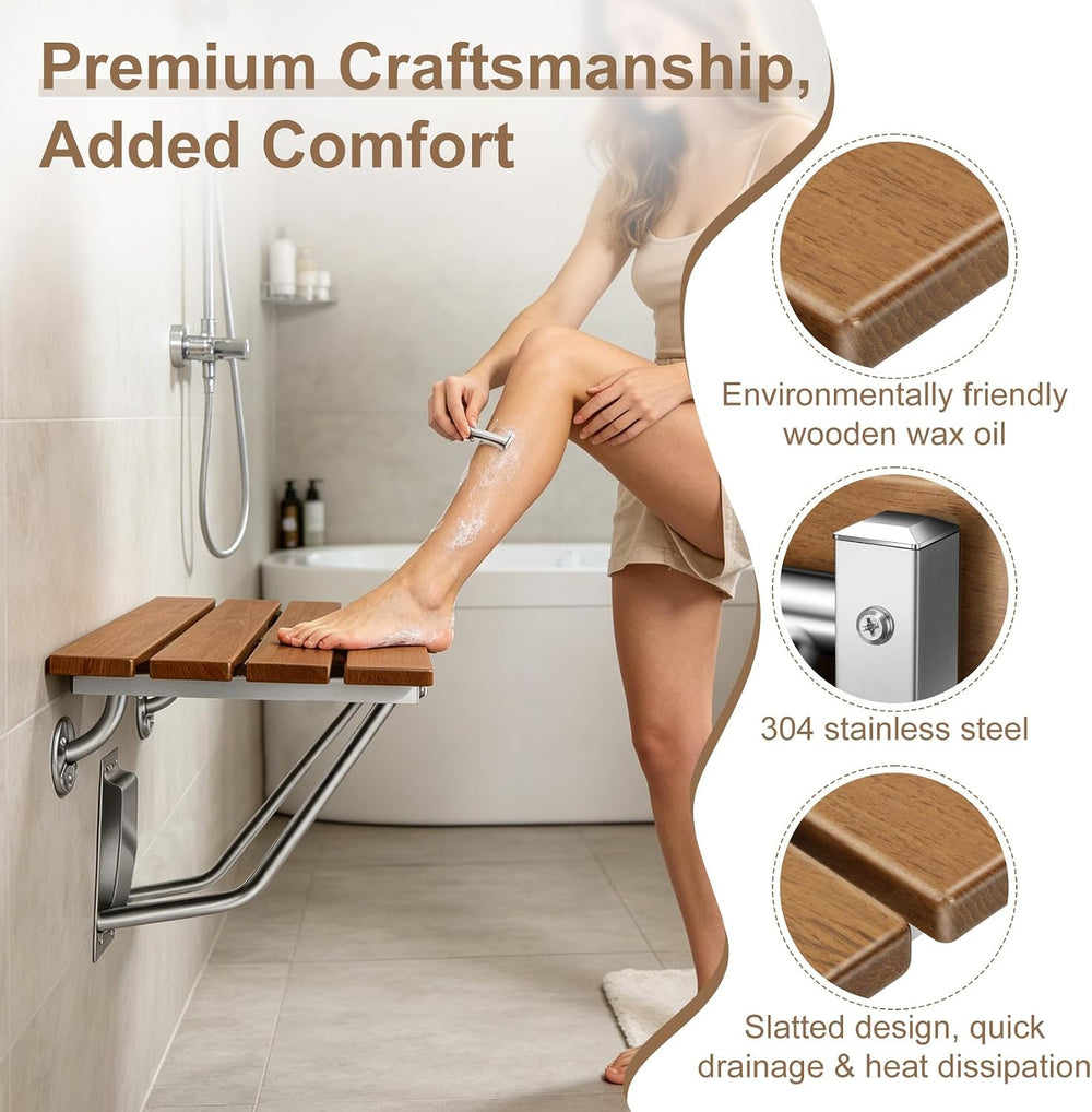 24'' Folding Shower Seat Wall Mounted, 500lb Load Capacity, Space-Saving