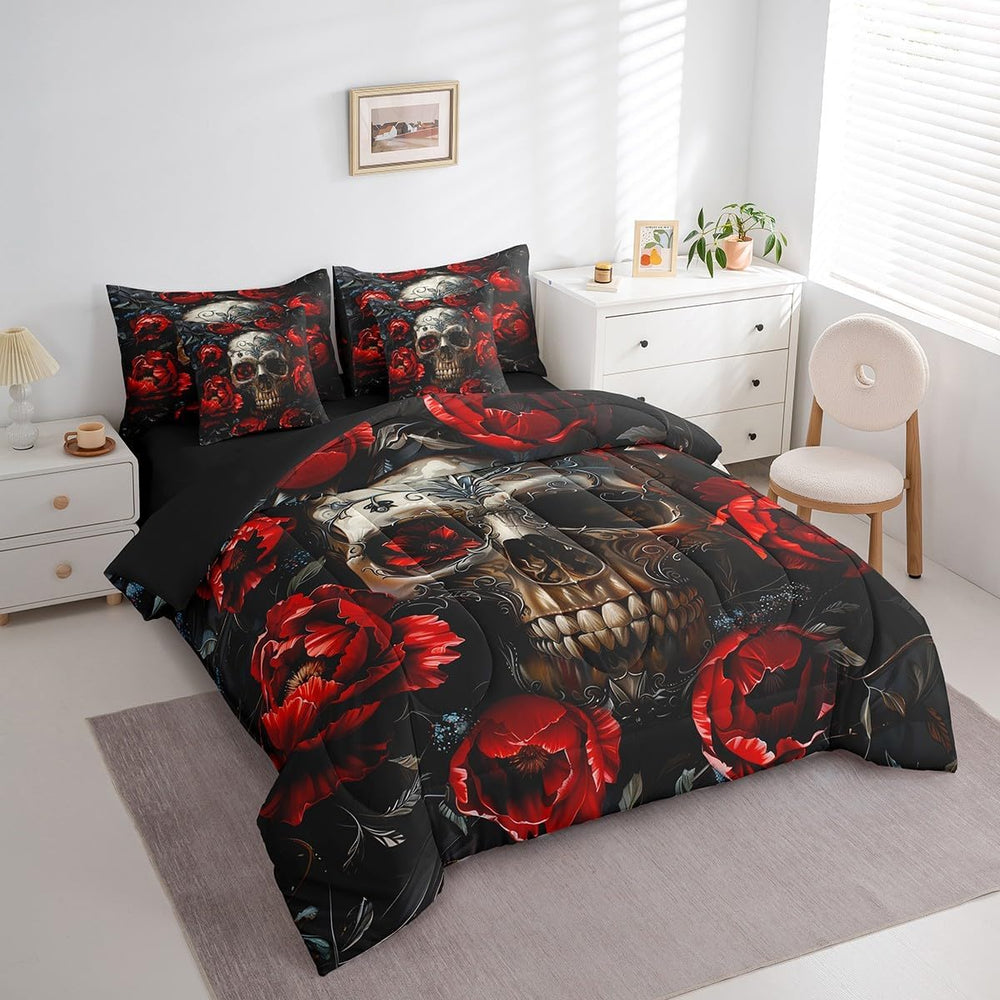 Erosebridal Gothic Skull 7 Piece Bedding Set Twin Size