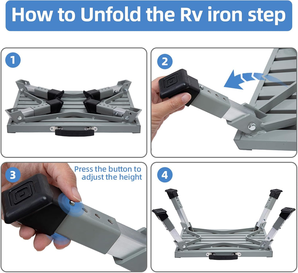 Homeon Wheels Adjustable Iron RV Step Stool, Folding Non-Slip Platform