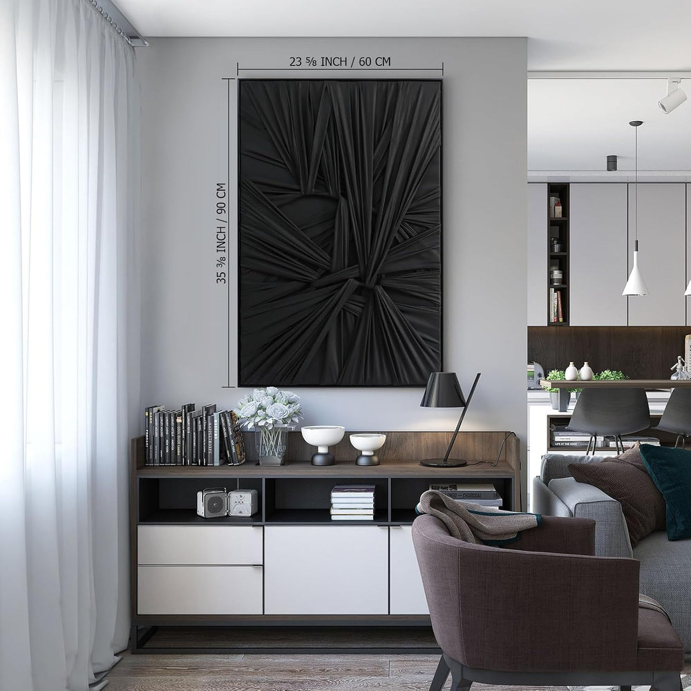 SAFERRYHOME Black Abstract 3D Textured Thick Minimalist Wall Art,24"x36&...