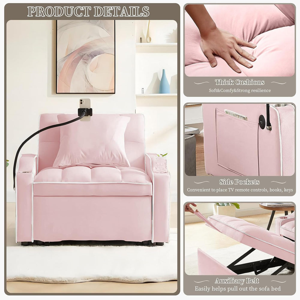 Convertible Single Sleeper Chair Bed,3 in 1 Velvet Futon Sleeper Sofa Bed wit...