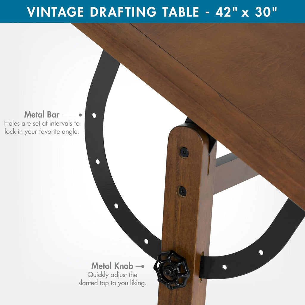 studio designs vintage drafting table - antique design showing dimensions