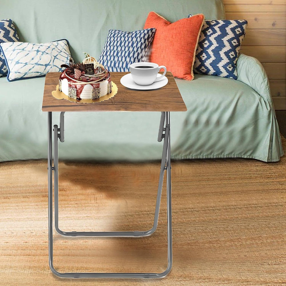 Folding TV Tray Table Set of 2, TV Dinner Table(Yellow Brown, 2PCS)