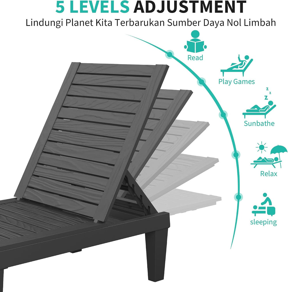 Outdoor Chaise Lounge Chairs Set of 2, Texture Black