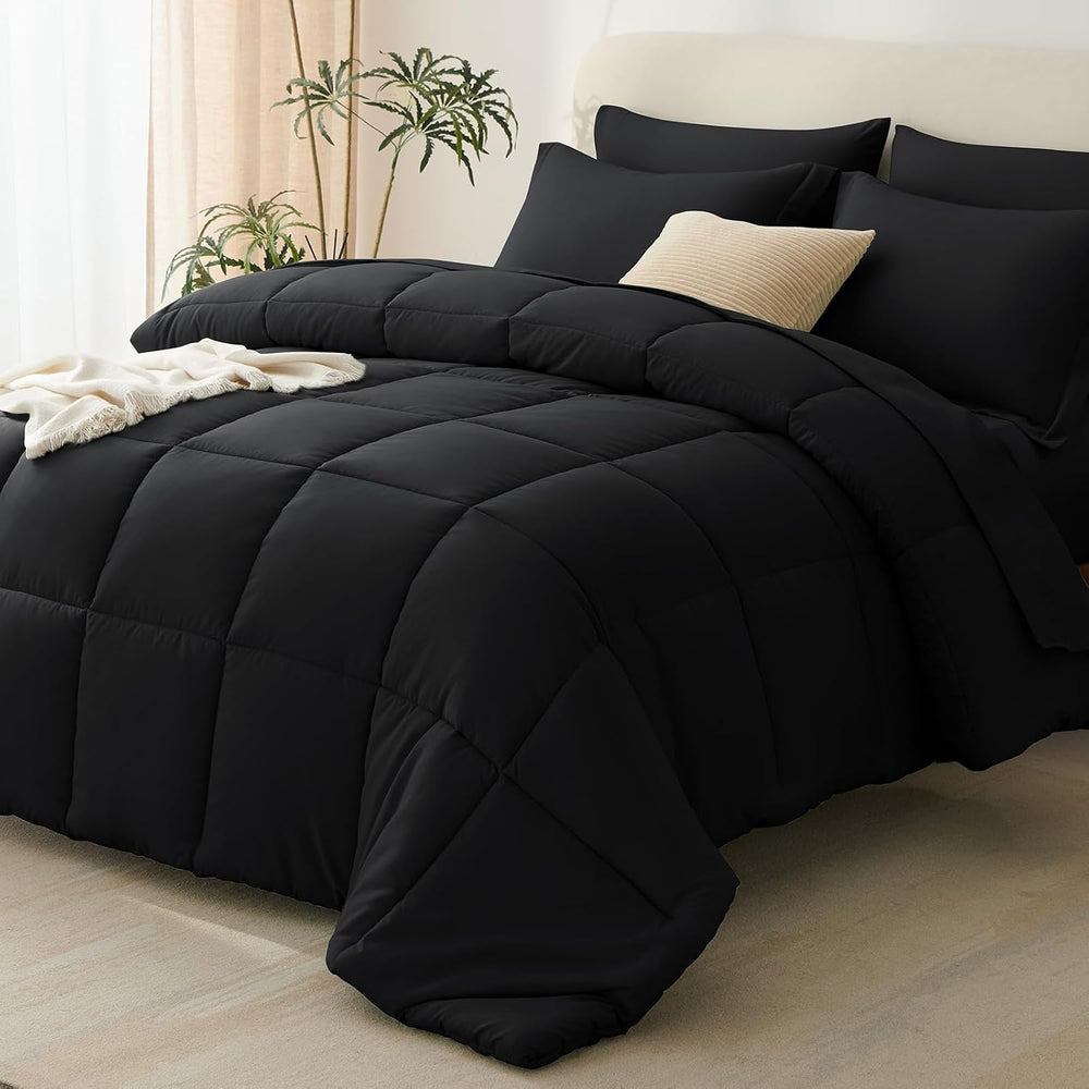 CozyLux Full Size Comforter Sets, 7-Piece Bed in a Bag, Black