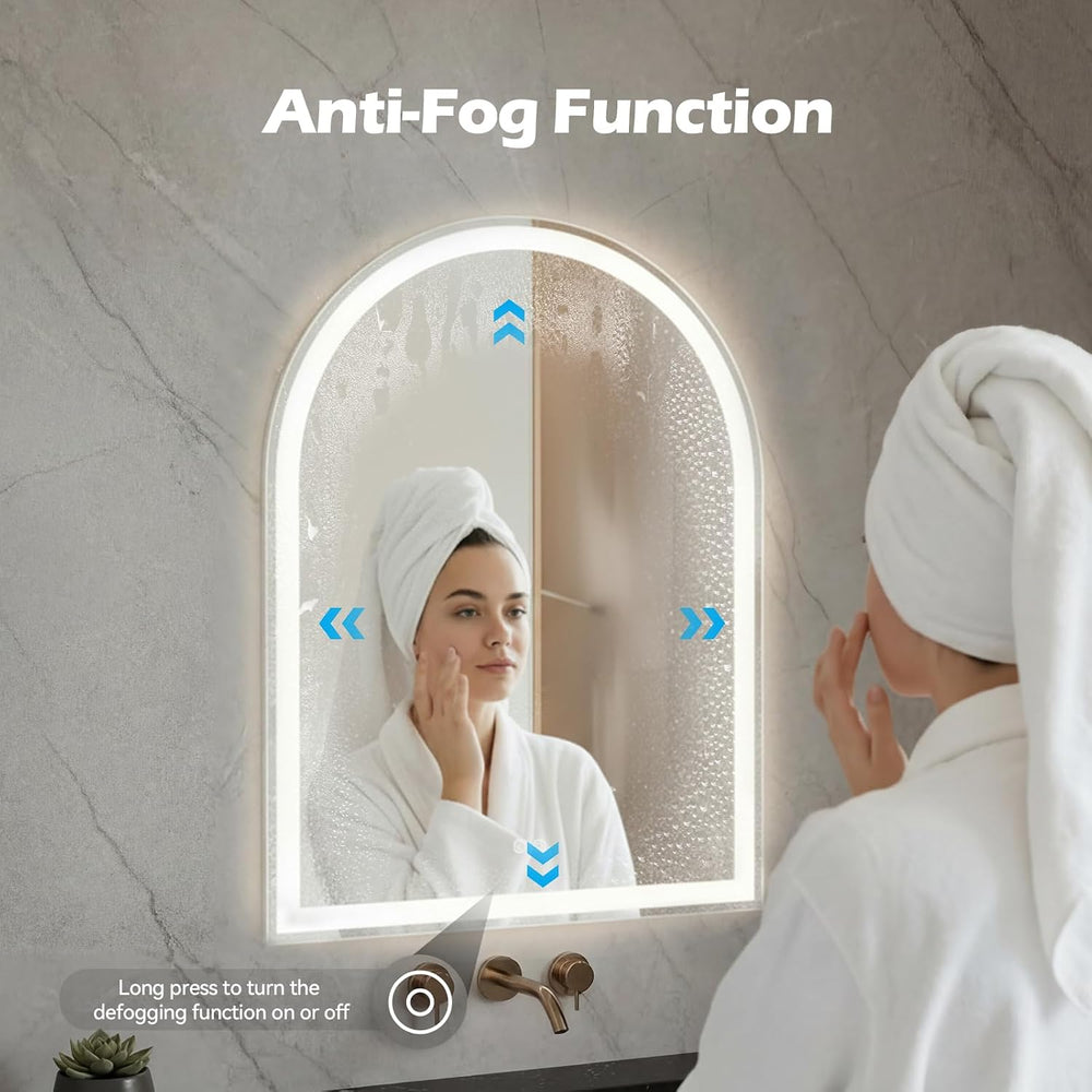 Arched LED Bathroom Mirror with Lights, 28x20 Inch Vanity Mirror