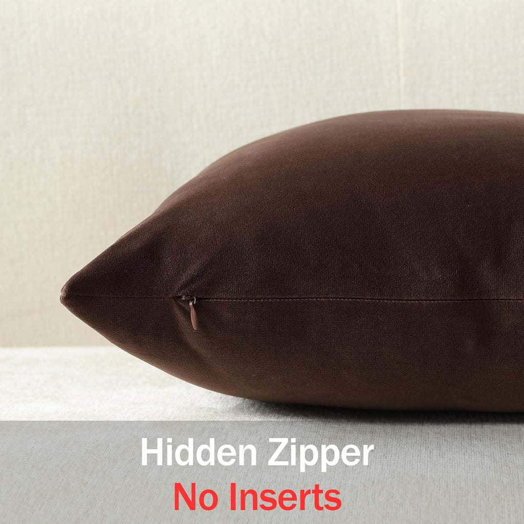 DEZENE Euro Sham Covers 26x26 Chocolate Brown: Pack of 2 Cozy Soft Velvet Square Modern Luxury Decorative Throw Pillow Cases for Sofa Couch Living Room Bed Home Decor