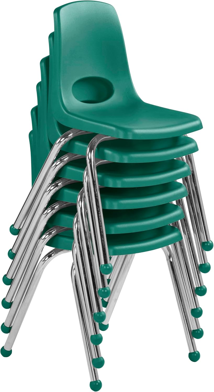 FDP 16" School Stack Chair with Ball Glides, Green, 6-Pack, 10367-GN
