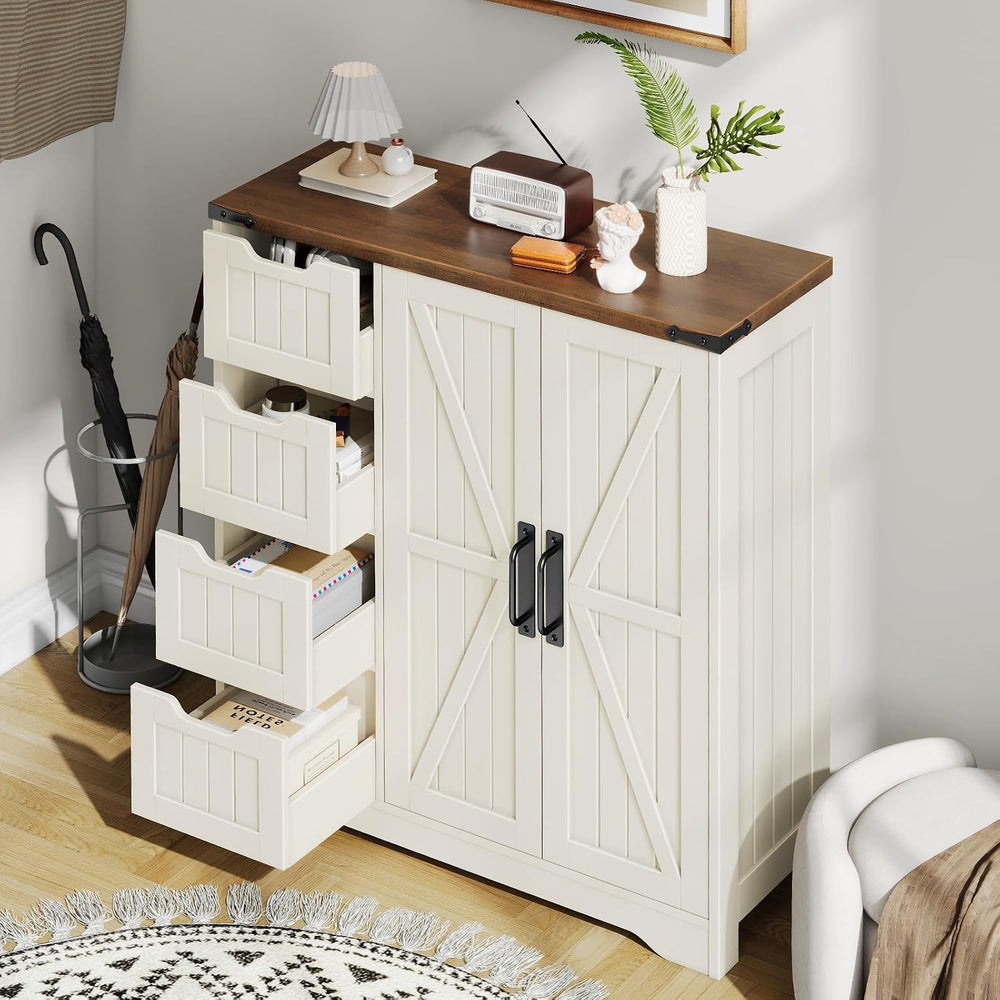 Vabches Farmhouse Bathroom Cabinet, Freestanding Storage Cabinet with 4 Drawe...