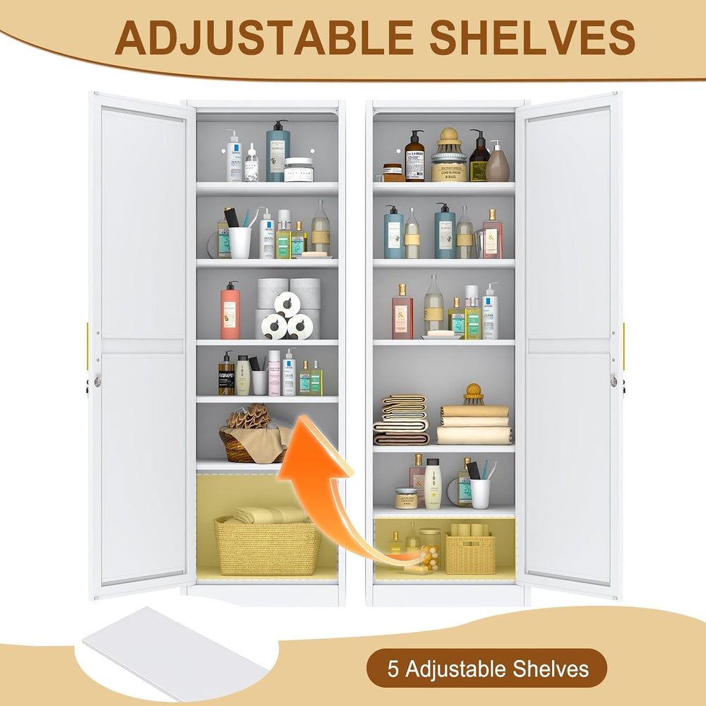 Tall Metal Narrow Bathroom Storage Locker Cabinet 67" H, White Kitchen P...