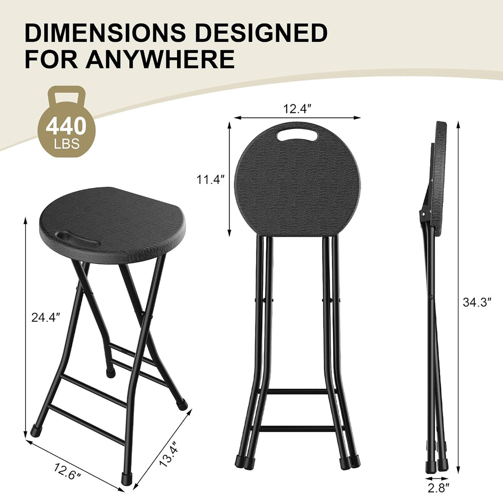 24 Inch Folding Stool Set of 2, Portable Folding Stool with Handle & Non-...