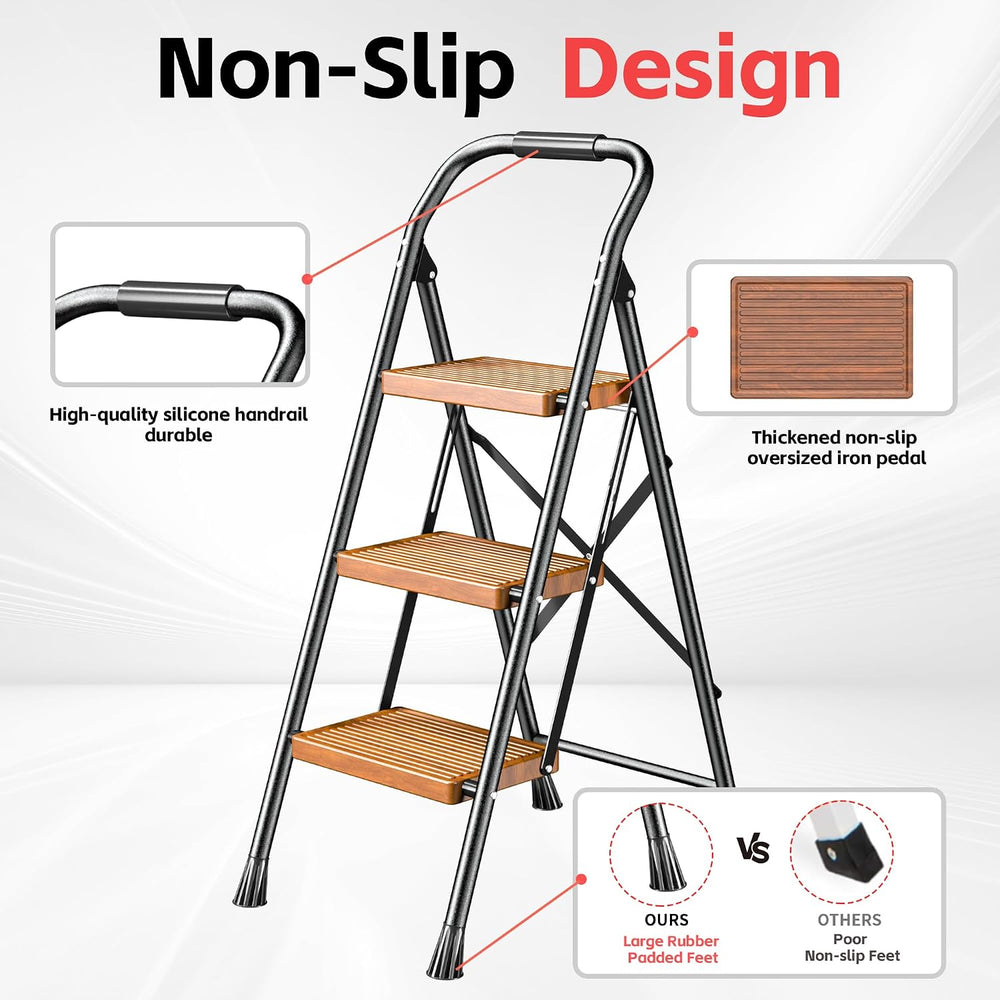 Step Ladder Foldable Folding Stool - for Home Adults Kitchen 3 Stepping Exten...