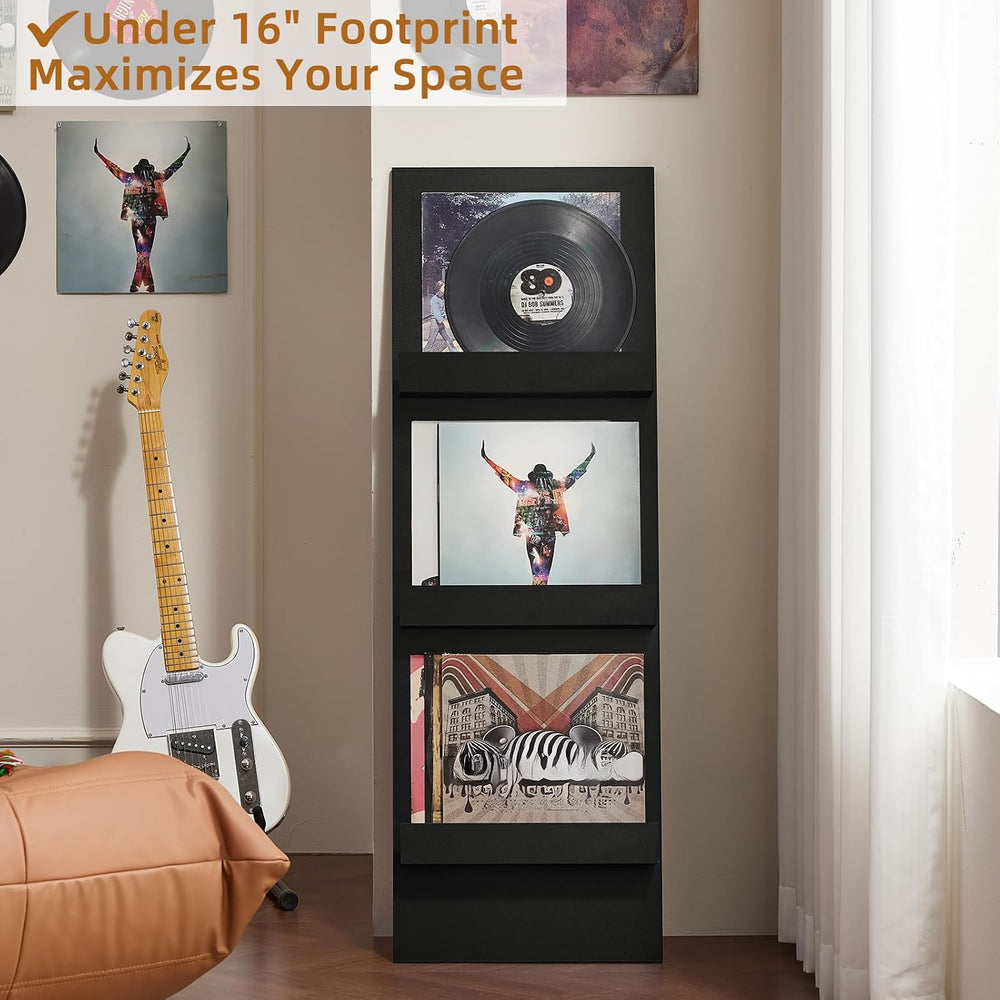 LELELINKY Wall-Leaning Vinyl Record Holder Set of 2 with 3 Tier Display Shelf...