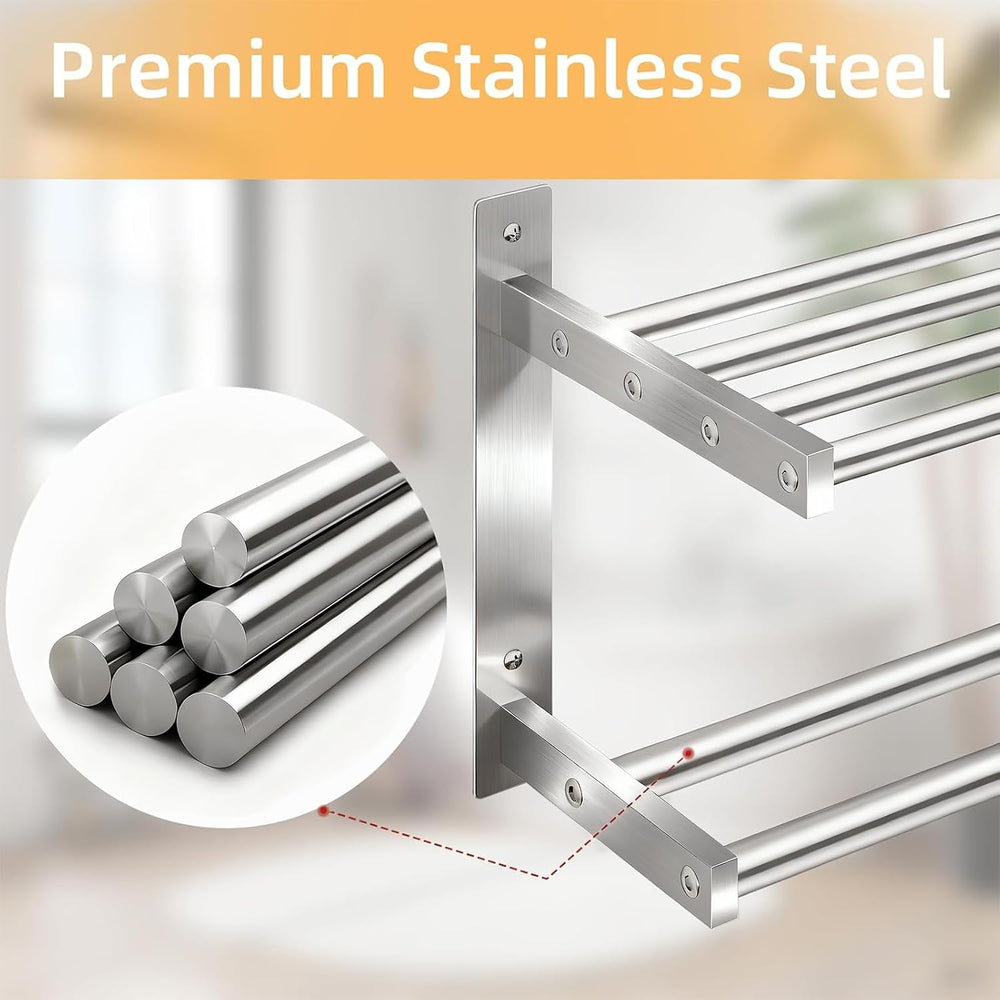 Taaji Towel Racks for Bathroom 24 inch, 2 Tier with Towel Bars, Brushed