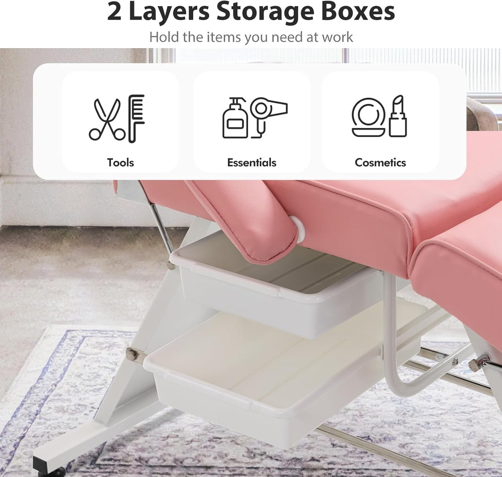 Tattoo Chair Facial Bed with Two Trays Esthetician Bed Adjustable Folding Sal...