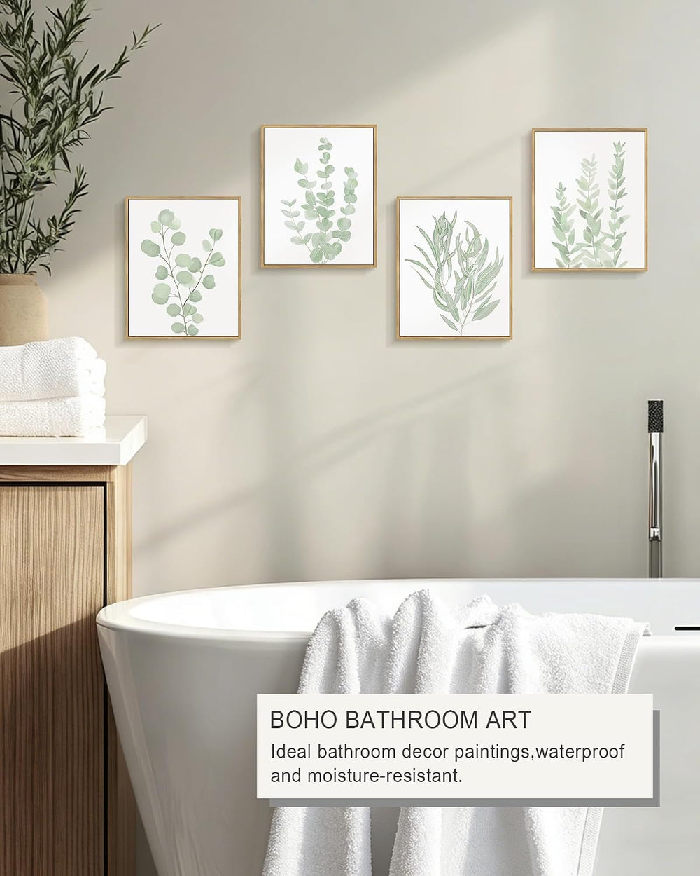 Drsoum Framed Botanical Plant Canvas Wood Wall Art Light Green Sage Wall Deco...