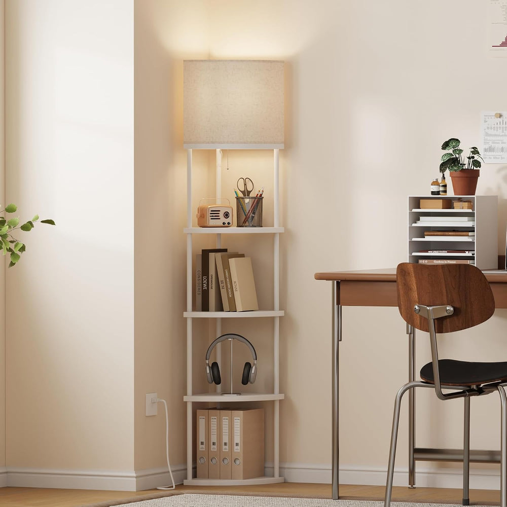 Qupui Floor Lamp with Shelves, 61.5" 5-Tier, 3-Color LED, White