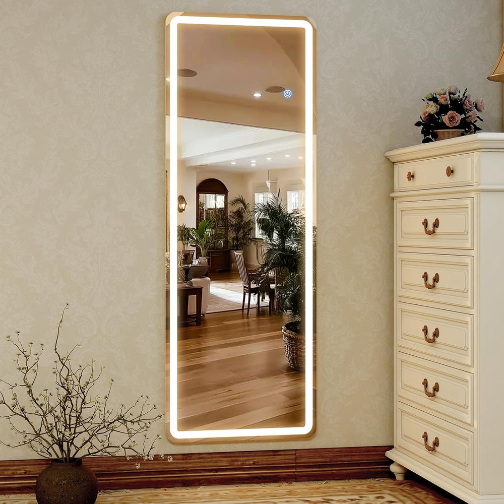 GLSLAND 56" x 20" Full Length Mirror, LED Lighted Floor Standing Mi...