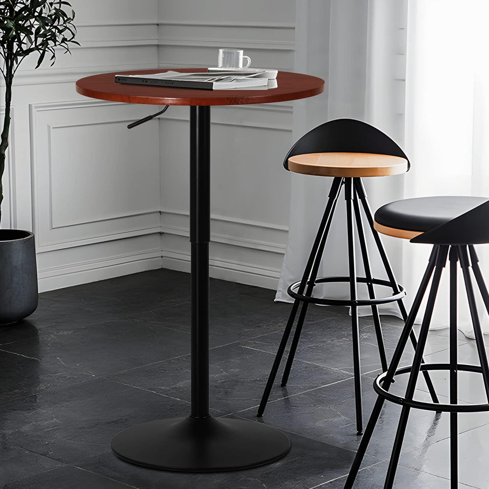 MoNiBloom Round Bar Table Adjustable Height, BistroTable with Black Leg and B...